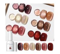 PEACECOLOR Smalto Semipermanente Unghie, 6 Colori Cat Eye Gel Rosso Marrone Smalti Semipermanenti per Unghie, Soak Off UV/LED per Principiante Nail Art, 10ML