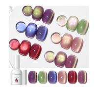 PEACECOLOR Smalto Semipermanente Unghie, 6 Colori Cat Eye Glitter Rosso Marrone Verde Semipermanente Unghie Set con Magnete, Soak Off Nail Art 10ML