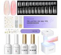 PEACECOLOR Unghie Finte con Mini Lampada, 240 Pezzi Tip Unghie Quadrate Corte & Quadrate Medie e Colla per Unghie, Nude Rosa Semipermanente Unghie Top Coat Tip in Gel Unghie