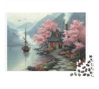 Peaceful Lake Cabin Colourful Misty River Boat 1000 Pieces Jigsaw Puzzles for Adults Fun Activity for Rainy Days 38x26cm/1000pcs