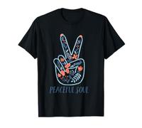 Peaceful Soul Floral Peace Hand Gesture Nature Inspired Maglietta