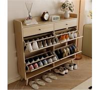 PeacefulHues Scarpiera in legno per ingresso con 4 cassetti ribaltabili e 2 cassetti, scarpiera autoportante stretta nascosta con ante in rattan per ingresso e soggiorno