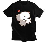 Peach And Goma Mochi Cat Mens T-Shirt Kawaii Cartoon Print Tshirt Femme Harajuku Couple Clothes 100% Cotton Size XL