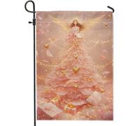 Peach Angel - Bandiera da giardino di Natale, decorazione a forma di cuore, bandiera bifacciale per la stagione invernale, bella decorazione per terrazze, prato, 30,5 x 45,7 cm
