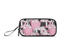 Peach Black Cartoon Cute Popcorn Astuccio in Nylon per Ragazze Astuccio ad Alta Capacità con Scomparti Organizzatore di Cancelleria per Scuola Preppy Donna