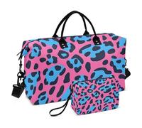 Peach Blue Animal Leopard Print Fur Decorative Large Carry On Bag Gym Duffel Bag con Toiletry Bag per il viaggio 2 Pcs Set Bolsa de para Mujer