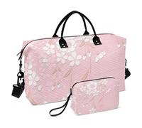 Peach - Borsa da viaggio giapponese vintage con fiore di ciliegio Ukiyo-e per viaggio weekend, borsa da viaggio con tracolla regolabile, set di 2 pezzi