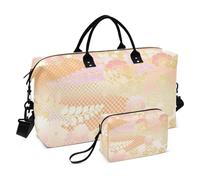 Peach Borse da viaggio giapponesi vintage fiore di ciliegio Ukiyo-e borsa da viaggio per weekend borsa da palestra con borsa da toilette per trekking di grande capacità