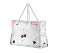 Peach Bow - Borsa a mano resistente e di grande capacità, con tasche laterali, borsa weekend con tasche con cerniera