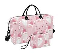 Peach Cute Santa Candy Borsone da viaggio oversize per la notte Weekender Borse Sport Allenamento Borsa con Cinghia Regolabile per Viaggio Impermeabile
