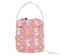 Peach Cute White Cats Primavera Filato Borse Sacchetto Titolare del Filato Borsa Portatile per Filato Tote per Crochet Holder Knitting Supplies
