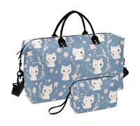 Peach Cute White Cats Spring Blue Decorative Travel Weekender Gear Bag Sport Gym Bag con Cinghia Regolabile per Trekking Pieghevole bulto de para Hombre