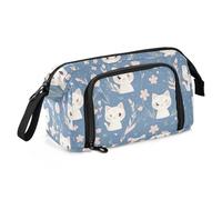 Peach Cute White Cats Spring Blue Pencil Case Organizer Grande Capacità Preppy School Supplies con Slot per Preppy Office