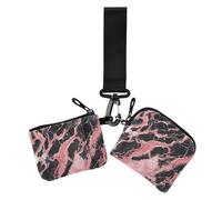 Peach e Black Marble Texture Portafoglio doppio da donna Porta biglietti da visita Piccoli organizer per soldi staccabili con cinturino da polso per le donne 2 pezzi, Texture marmo pesca e nero, 1