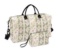 Peach Floral e Poker Squares Travel Duffel Bags Large Carry On Airport Bag Sports Duffel Bags with Adjustable Strap for Trekking Folding