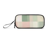 Peach Green Square Nylon School Pencil Bag High Capacity Pencil Case for High School Stationery Bag for Elementary Preppy