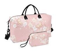Peach Japanese Vintage Cherry Blossom Ukiyo-e - Borsa da viaggio grande per weekend, borsa da allenamento con tracolla regolabile, impermeabile
