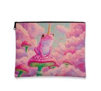 Peach Magical Horse Anfibio Fungo Borsa da viaggio per il trucco, borsa da viaggio fantasiosa in tela pastello con cerniera, organizer portatile per la cura della pelle, regalo di Pasqua primaverile