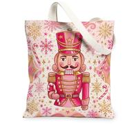 Peach Nutcracker Holiday Quote Christmas Canvas Tote Bag 33 x 38 cm | Accenti di fiocchi di neve dorati, modelli di bastoncini di zucchero, illustrazione stagionale fantasiosa