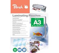Peach Pellicole di laminazione A3 - 80 Mic - 125 pouches - Qualità premium per i migliori risultati di laminazione - Compatibile con dispositivi di tutte le marche - PP580-01P