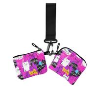 Peach Punk Cats Colorful Cartoon Donna Doppio Portafoglio Porta Biglietti da Visita Piccolo Portamonete Portatile Borsa Portafoglio con Tasca con Cerniera per Uso quotidiano 2 Pz, pesca, punk, gatti