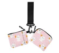 Peach Rabbits Carote Lovely Dual Wristlet Wallet for Women Slim Detachable Change Purse Key Holder with Zipper Pocket for Daily Use 2 Packs