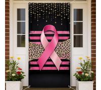 Peach Ribbon Awareness Support Modern Door Covers 91,4 x 182,9 cm | Accenti con stampa leopardata, striscione per portico, simbolo della consapevolezza della pesca, dettagli con motivo a stella