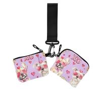 Peach San Valentino Puppy Love doppio portamonete porta carte di credito portafoglio piccolo portatile porta carte di credito custodia con cinturino da polso per donna 2 pezzi, Amare il cucciolo di