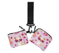 Peach San Valentino Puppy Love Portafoglio doppio da donna porta biglietti da visita minimalista, portamonete con portachiavi, per donna, confezione da 2, Amare il cucciolo di San Valentino alla