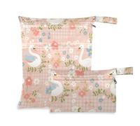 Peach Spring - Borsa impermeabile per bambini, motivo a quadri, con manici per piscina, confezione da 2 pezzi