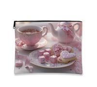 Peach Tea Party - Trousse da viaggio per cosmetici, con design vintage a cuore, per donne, piccola borsa portatile in tela con cerniera, scelta perfetta per San Valentino, Pesca, 7x9 Inch, Trucco