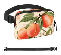 Peaches and Green Leaves - Marsupio unisex, alla moda, per jogging, escursionismo, escursionismo, donna, uomo, multicolore, 4 x 23 x 15 cm, Multicolore, 1.5x9.0x5.9in/4x23x15cm