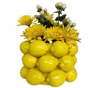 PeachiiPitt Vaso a forma di limone, in ceramica gialla, stile francese/mediterraneo, unico vaso con design 3D a limone, decorazione da cucina a tema limone, regalo di inaugurazione della casa per lei