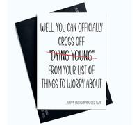 Peachy Antics Biglietti di compleanno divertenti con scritta Well You Can Official Cross Off From The List (lingua italiana non garantita), biglietto di auguri per lui per lei, per 30°, 40°, 50°