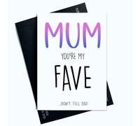 Peachy Antics Biglietto divertente per mamma per compleanno mamma You're My Fave Don't Tell Dad Joke Card per mamma viola e rosa AP140