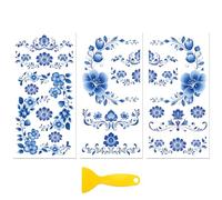 Peacoblue 3 pz Strofinare Su Adesivi Trasferimenti per Mobili Decorativi 6"X12" Angoli Blu e Bianchi Decalcomanie per Mobili Artigianali Per Legno Armadio Porta Muro Cassettiera Tavolo Sedia Vetro