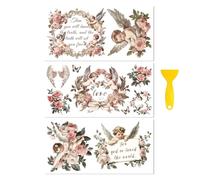 Peacoblue 3 pz Strofinare Su Adesivi Trasferimenti per Mobili Decorativi 6"X12" Fiori e Angeli Retrò Decalcomanie per Mobili Artigianali Per Legno Armadio Porta Muro Cassettiera Tavolo Sedia Vetro