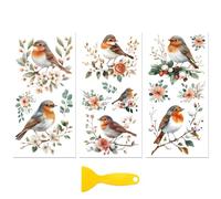 Peacoblue 3 pz Strofinare Su Adesivi Trasferimenti per Mobili Decorativi 6"X12" Robin e ghirlanda di fiori Decalcomanie per Mobili Artigianali Per Legno Armadio Porta Muro Cassettiera Tavolo Sedia