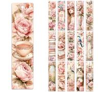Peacoblue 30 segnalibri UV DTF adesivi trasferibili rosa retrò fiori per donne uomini lettura segnalibro impermeabile (senza segnalibri vuoti) per segnalibri vuoti in plastica acrilica metallo