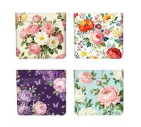 Peacoblue 4 piccoli portamonete da donna, in pelle, impermeabili e durevoli, mini portafogli per soldi, ottimo regalo per adulti, Pile di fiori retrò, 11cm x 12cm, Pile di fiori retrò