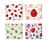 Peacoblue 4 piccoli portamonete in pelle da donna, motivo animali, impermeabile e resistente, mini portamonete, regalo ideale per adulti, Coccinelle e fiori, 11cm x 12cm, Coccinelle e fiori