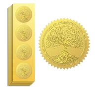 Peacoblue Adesivi dorati: albero della vita in rilievo, 5 cm, 100 pezzi, lamina d'oro autoadesiva per sigilli di buste, decorazioni per regali, certificati, inviti per feste