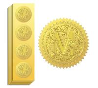 Peacoblue Adesivi dorati, lettera M goffrata, 5 cm, 100 pezzi, lamina d'oro autoadesiva per sigilli di buste, decorazioni regalo, certificati, inviti