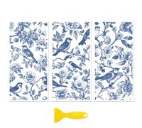 Peacoblue Adesivo per mobili, 15,2 x 30,5 cm, motivo rami blu e uccelli, 3 pezzi, impermeabile, resistente ai raggi UV, per cassettiera, vetro, porcellana, legno, plastica
