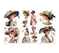 Peacoblue Adesivo per Trasferimento per Mobili, Artigianato e Decorazioni 6"X12" Donne Vintage Nel Palazzo, 3Pezzi Trasferimento DTF Impermeabile UV per Cassetti Lingerie, Cassettiera, Vetro, Legno