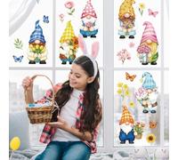 Peacoblue Adesivo statico per finestre, adesivo biadesivo per grandi finestre in vetro, 1 foglio di gnomo e fiore con farfalla, 120 x 30 cm, impermeabile, per casa, ufficio, decorazione in classe