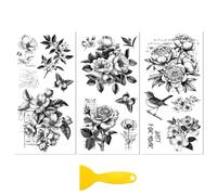 Peacoblue Adesivo Trasferibile a Sfregamento Decalcomania per Mobili Decorazione Artigianale 6"x12" (15,2 x 30,5 cm) Nero Retrò Fiori, 3 Pezzi Impermeabile UV DTF Transfer per Cassetto Cassettiera