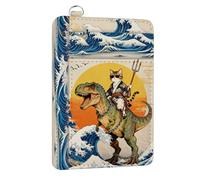 peacoblue Custodia per carte di credito RFID da donna, sottile, con scomparti per carte di credito e banconote, per tutti i giorni e i viaggi, Gatto e dinosauro in stile giapponese, Gatto E Dinosauro