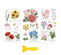 Peacoblue Decalcomania adesiva per mobili, decorazione artigianale, 15,2 x 30,5 cm, bouquet popolari con testo semplice, 3 pezzi, impermeabile, trasferimento UV DTF per cassetti, comò, vetro