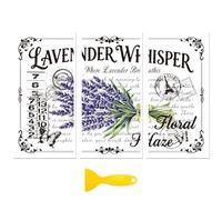 Peacoblue Decalcomania adesiva per mobili, decorazione artigianale, 15 x 30 cm, vintage lavanda e testo, 3 pezzi, impermeabile, trasferimento UV DTF per cassetti, cassettiere, vetro, porcellana, legno